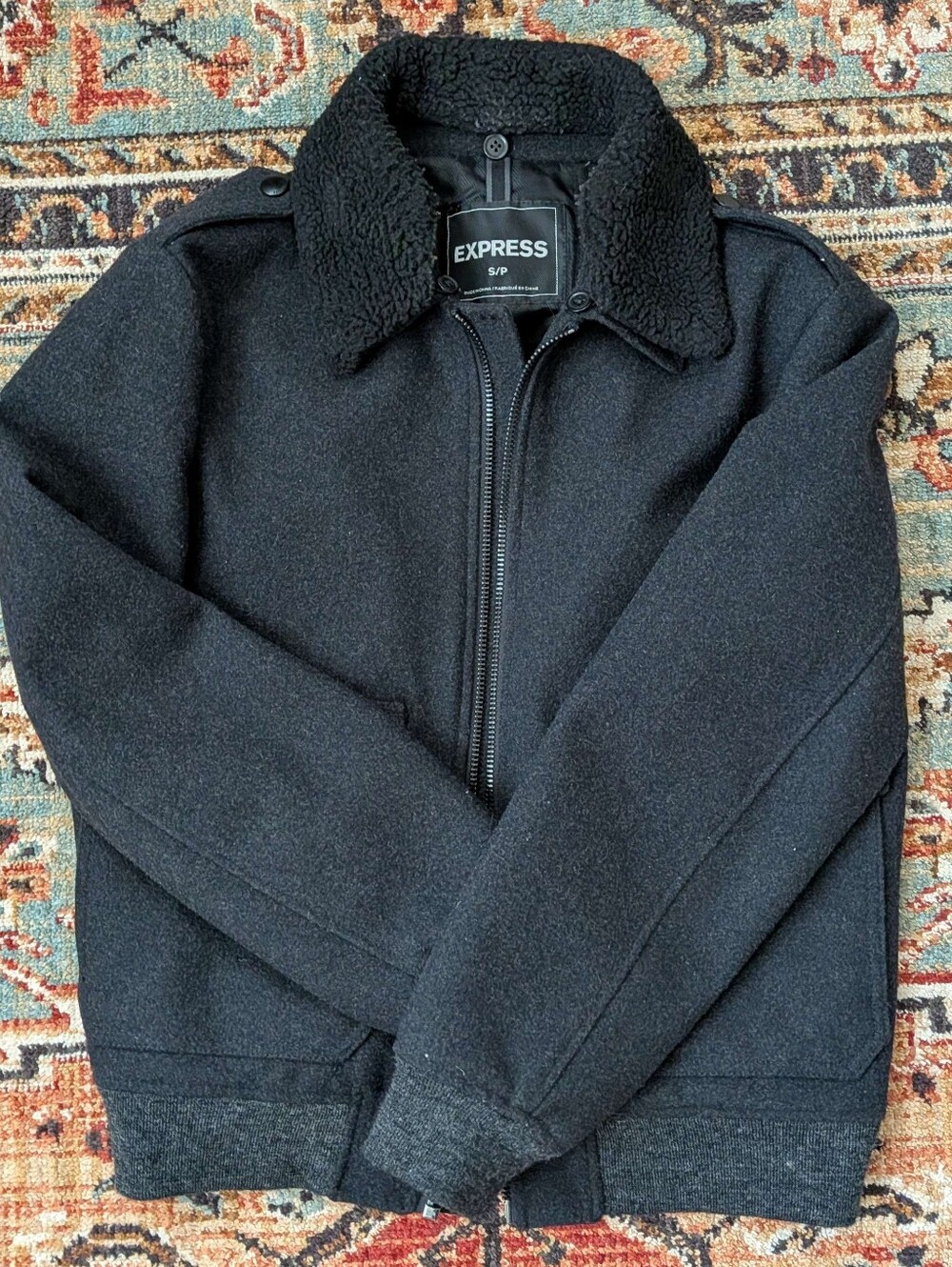 Express Black Bomber Jacket with Sherpa Collar